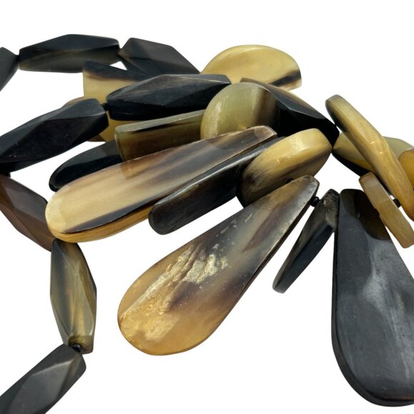 Chunky Statement Necklace Brown Black Boho Tribal Style Jewelry Plastic Beaded - Picture 7 of 9